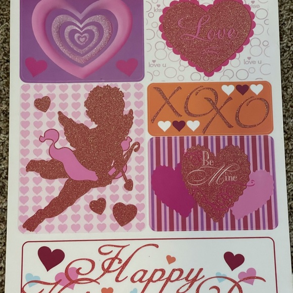 Lot Of 6~Valentine's Day Cupid Happy Valentine's Day Glitter Window Clings Sheet - Picture 7 of 7